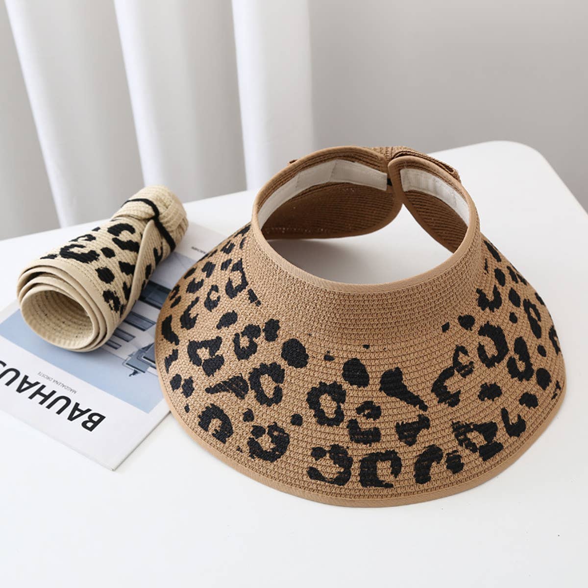 Leopard Print Foldable Straw Hat