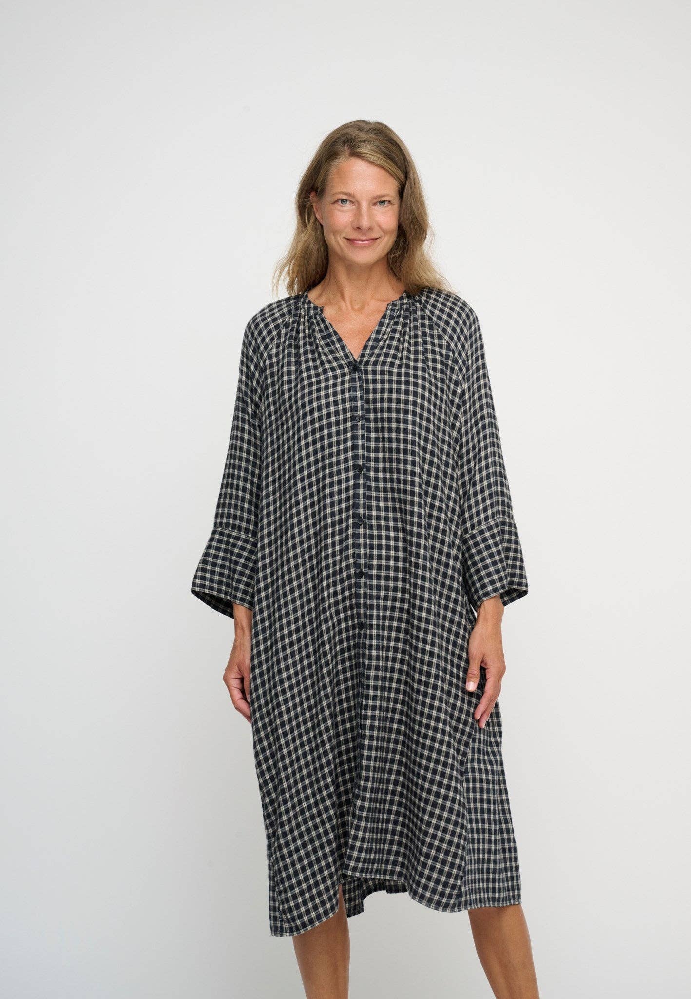 Lily shirtdress check - sand / dark navy