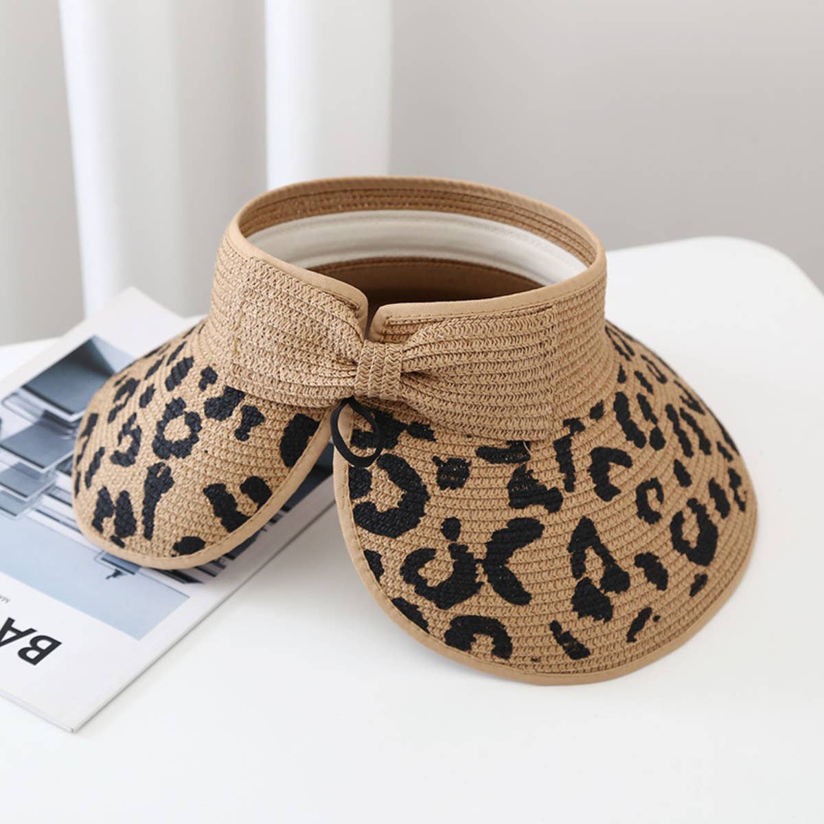 Leopard Print Foldable Straw Hat