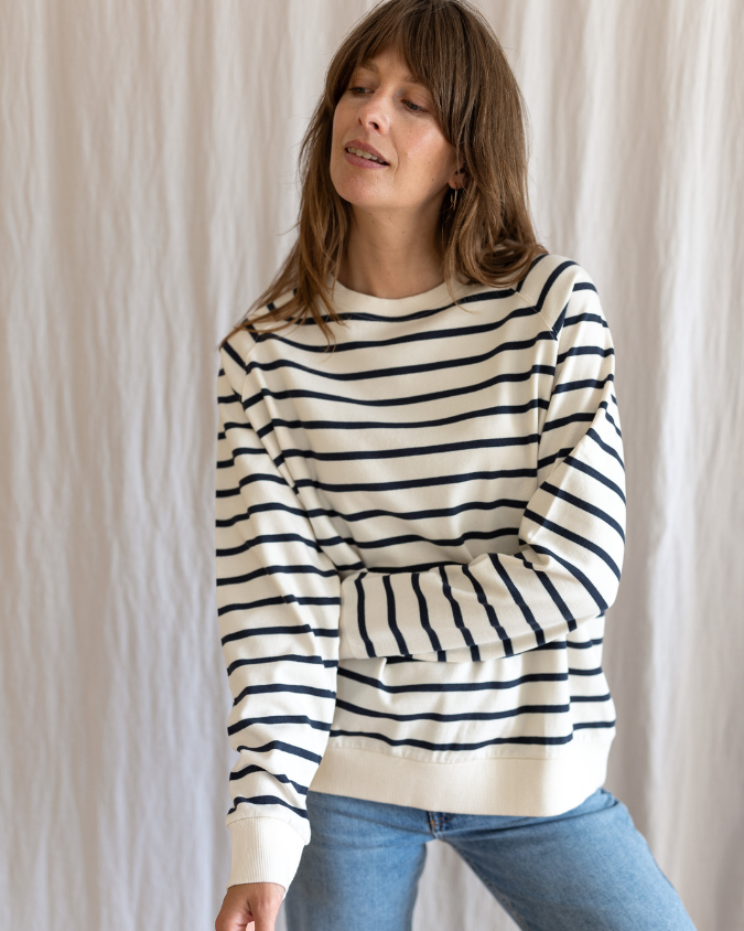 Nancy Oversized Organic Cotton Ecru/Navy Breton Sweatshirt