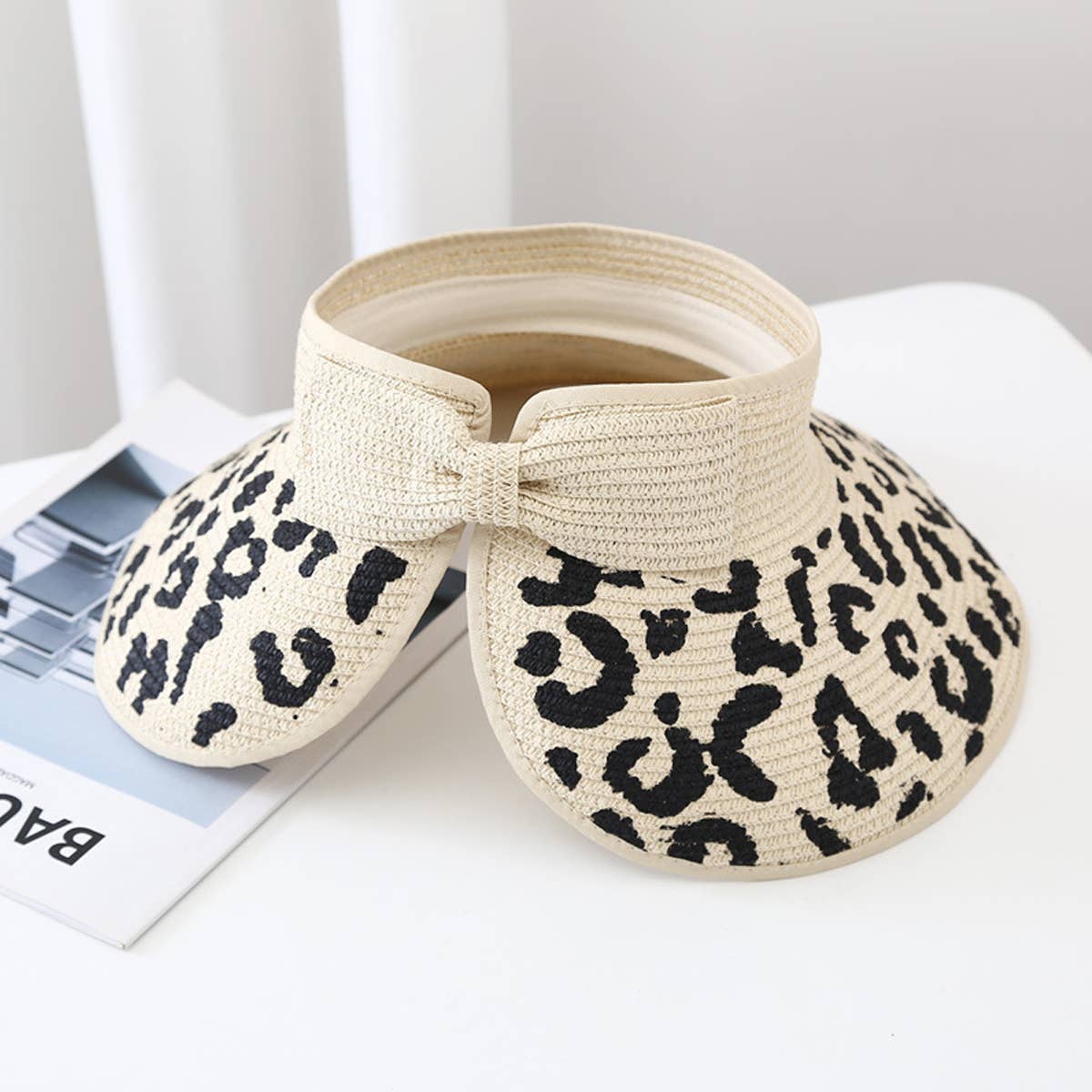 Leopard Print Foldable Straw Hat