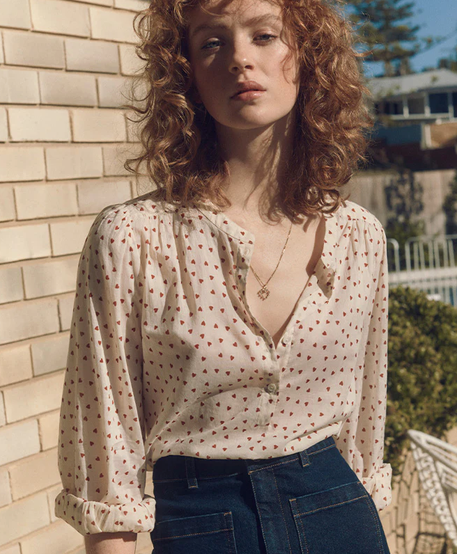 Marie Louise de Monterey - Je T'aime Blouse in Print / Red