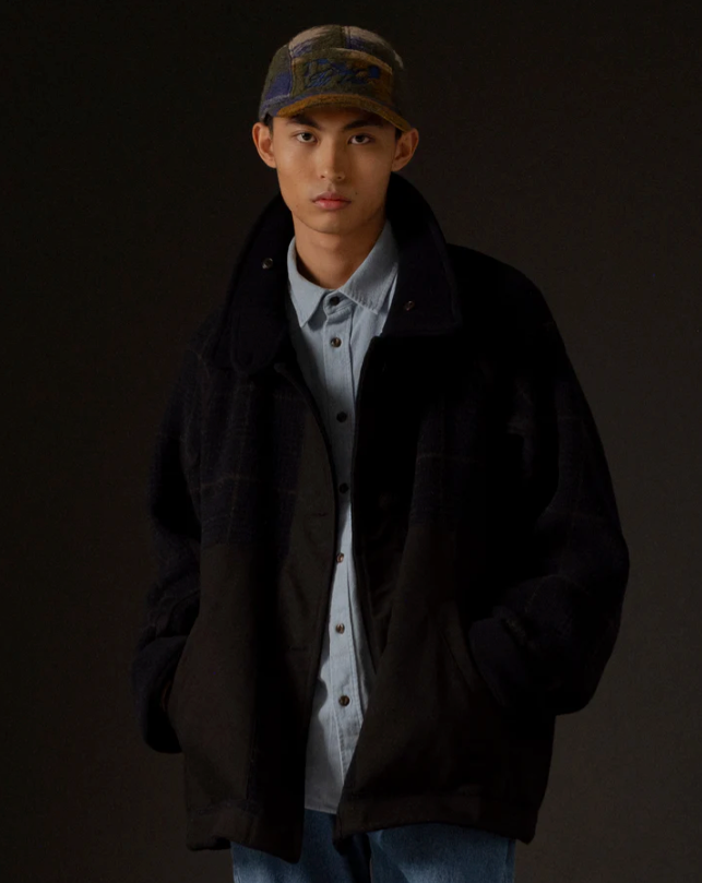 G.o.D Army Caban Tambura Golf Wool Navy/Brown Check