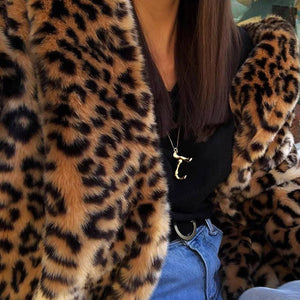 Leopard Pattern Faux Fur Long Coat