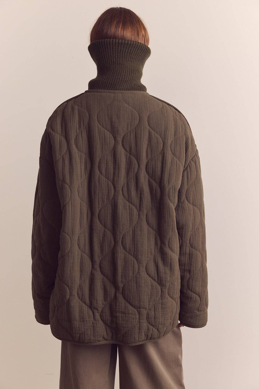 Amente High neck rib collar cotton quilt jacket