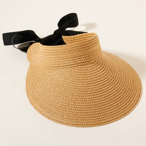 Black bow tied Sun Visor for Wide Brim Straw  Hat