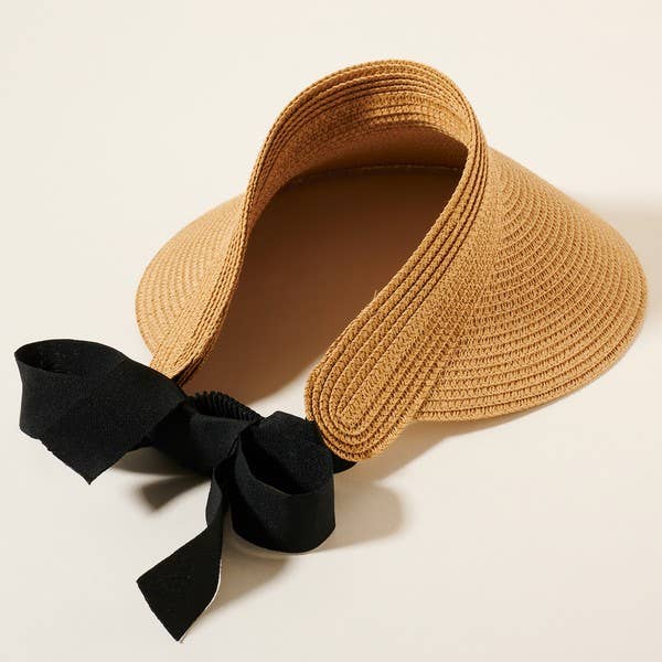 Black bow tied Sun Visor for Wide Brim Straw  Hat