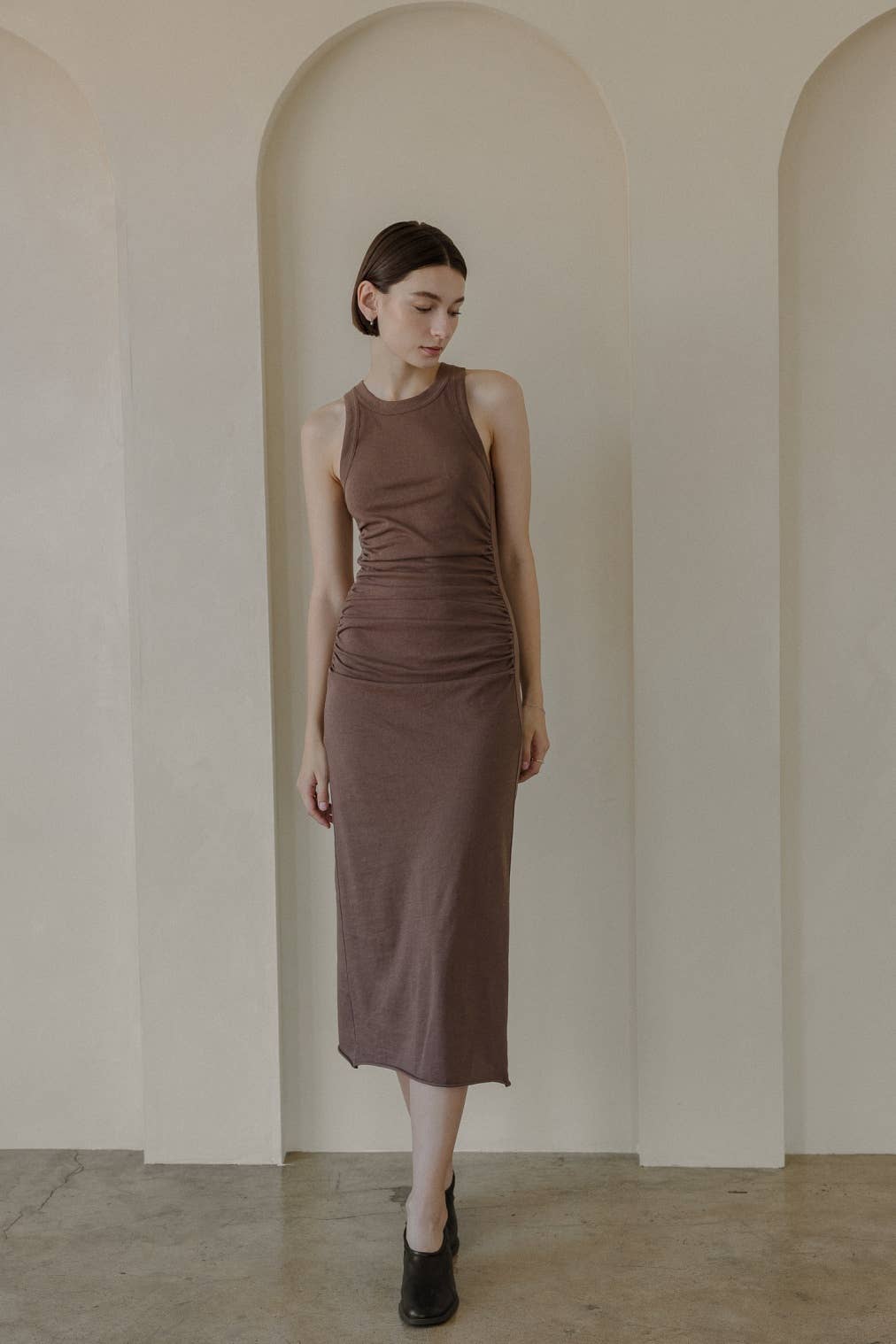 Mod Ref The Gina Dress | High Neck Midi Dress with Ruching
